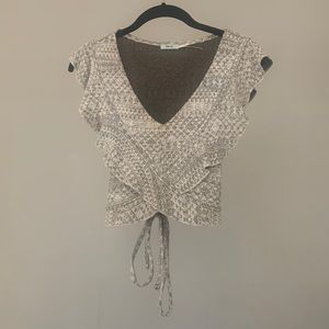 Urban Outfitters Knit Crop Top with Crossover Ruffle Detail, Size S